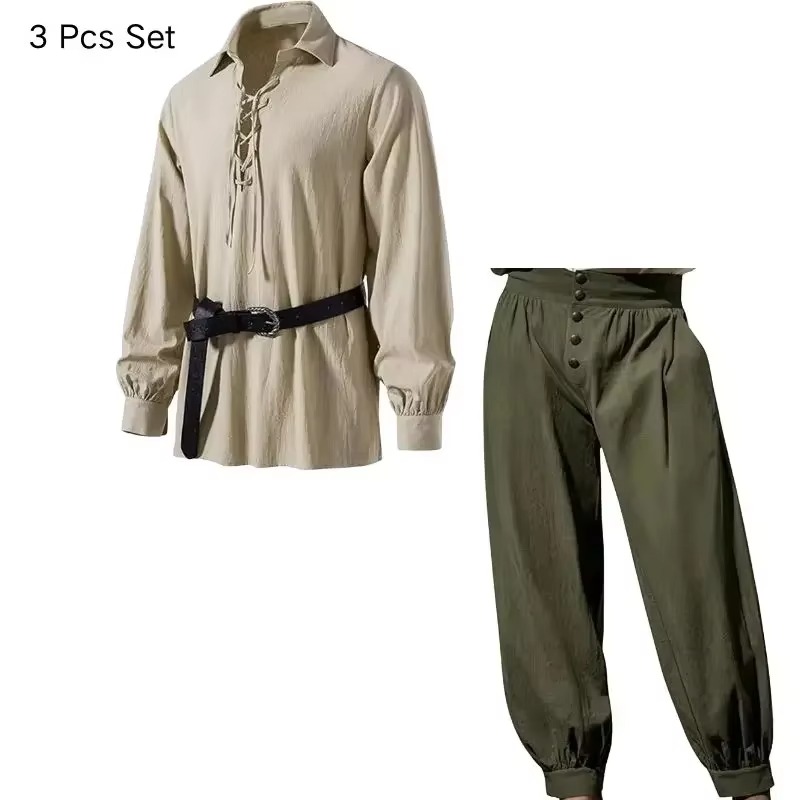 남성용 중세 바이킹 해적 3종 세트, 르네상스 고딕 스 - Medieval Gothic Lace Up Pirate Shirt 리뷰 및 가격